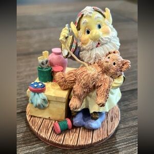 Resin Elf Figurine Repairing Teddy Bear
